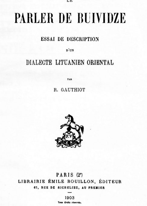 1903 m. išleistos Robero Gotjo knygos „Buivydžių šnekta“ titulinis puslapis.