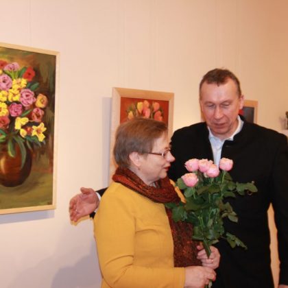 Rokiškio dvare - pirmoji personalinė Marytės Mieliauskienės tapybos ir jubiliejų švenčiančio dailininko Arūno Augučio keramikos darbų parodos. A.Minkevičienės nuotr.