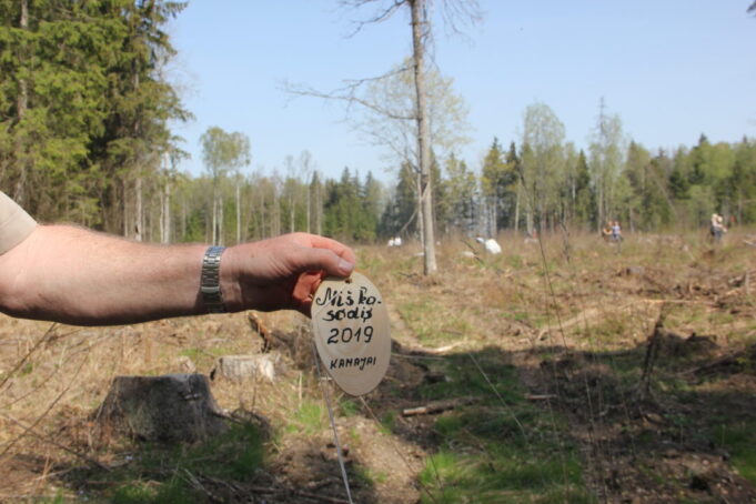 Tradicinėje miškasodžio talkoje talkininkai eglaitėmis atkūrė Kamajų šilo kirtavietę. A.Minkevičienės nuotr.