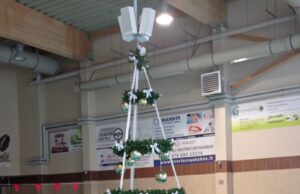 Virš baseino iškilo kalėdinė eglutė