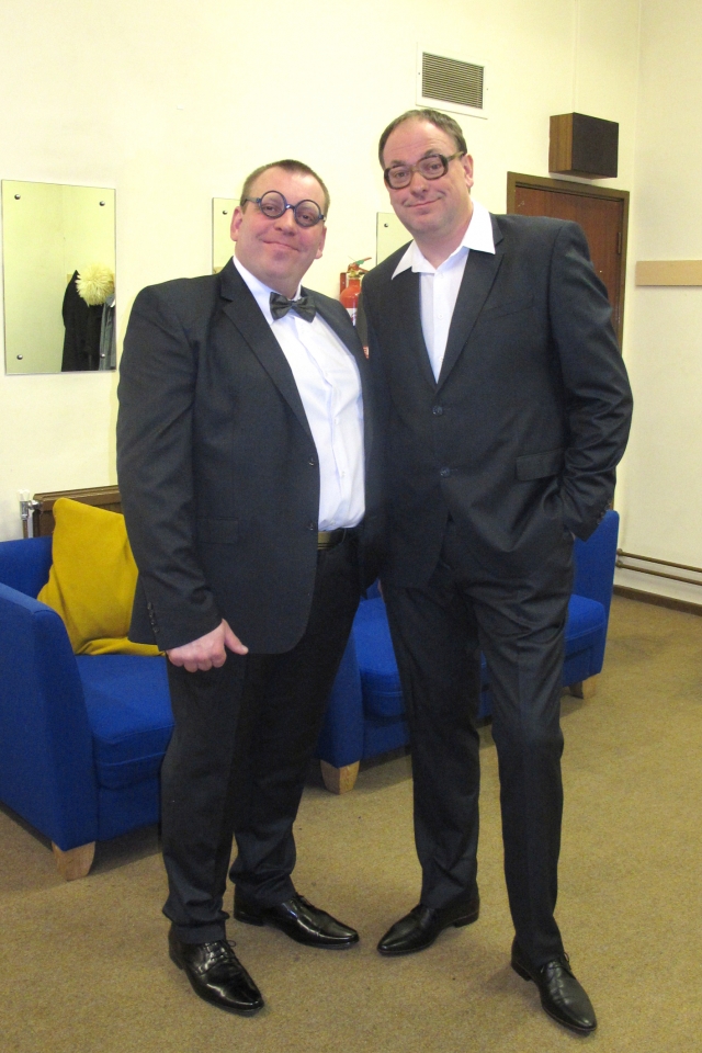 Grupės „Ambrozija“ humoristai Giedrius Viduolis ir Kęstutis Matelis.