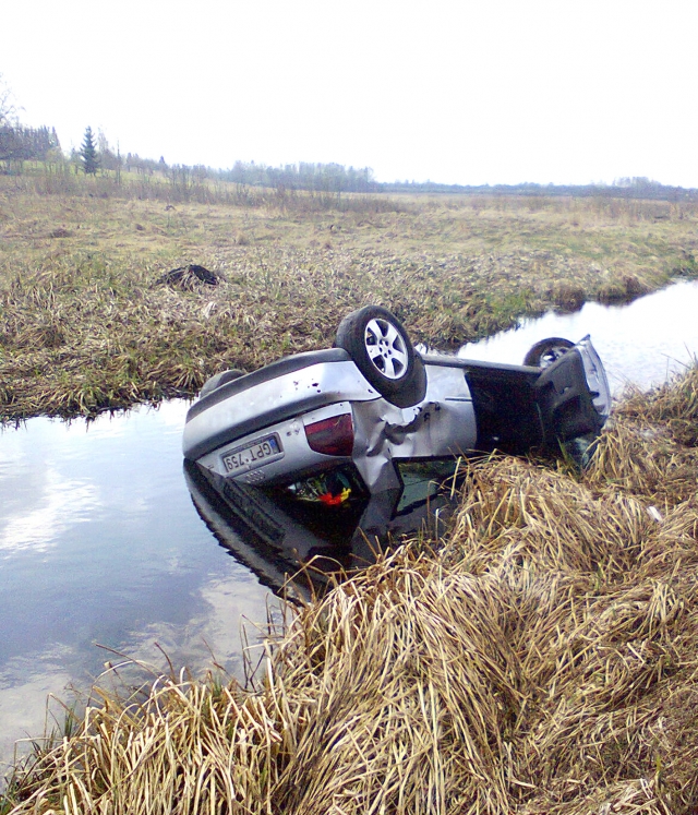 „Audi A3“ atsidūrė griovyje. R.Kilkaus nuotr.