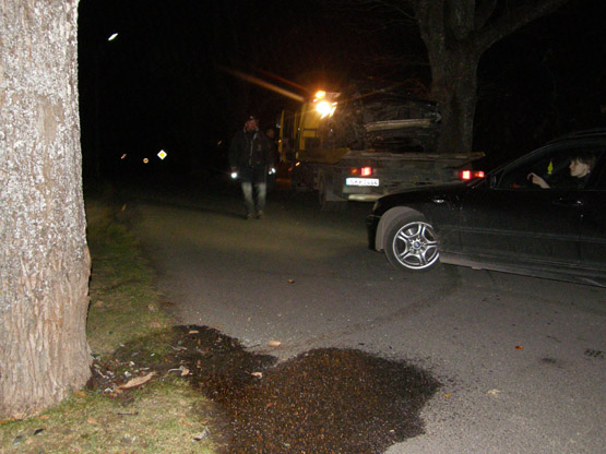 Avarijos vietoje išsiliejusią taršą išvalė ir nuo smūgio nuskilusias automobilio duženas surinko ugniagesiai gelbėtojai. A.Minkevičienės nuotr.