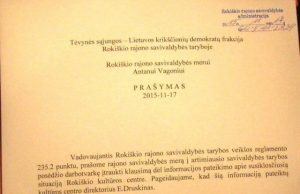 Opozicija pageidauja informacijos apie Rokiškio kultūros centrą Pareiškimo kopija.