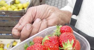 Šviežios lietuviškos braškės vakar Taikos gatvės turgelyje. A.Puteikytės nuotr.