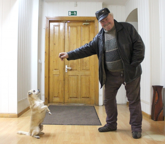 Džimis uoliai vykdo A.Žymanto komandą „sėdėt“. N.Byčkovskio nuotr. Džimis uoliai vykdo A.Žymanto komandą „sėdėt“. N.Byčkovskio nuotr.