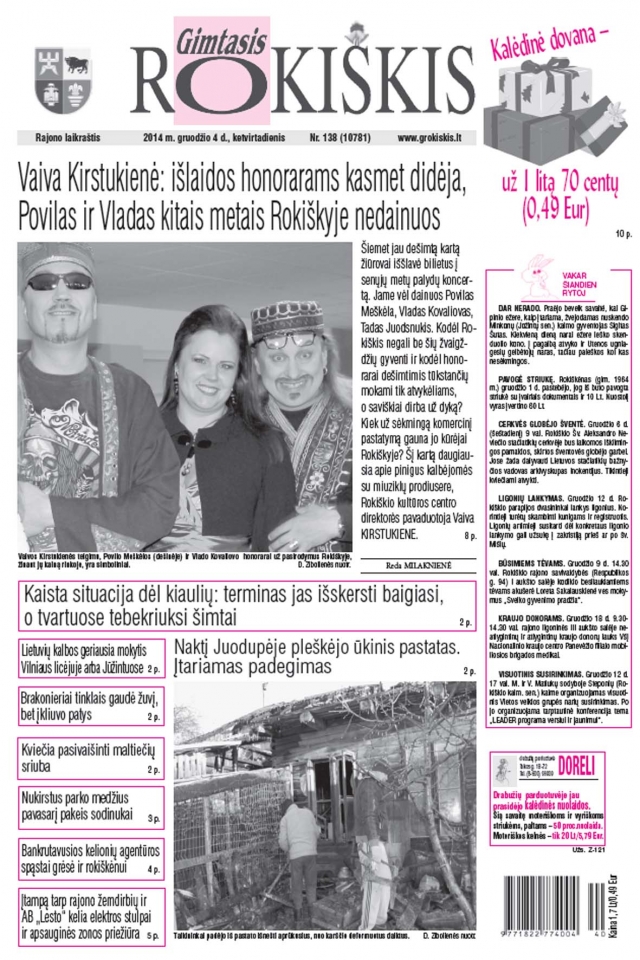 Laikraščio pirmasis puslapis.