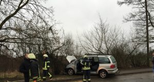 Švenčių išvakarėse Rokiškyje avarija: automobilis rėžėsi į medį. R. Kilkaus nuotr.
