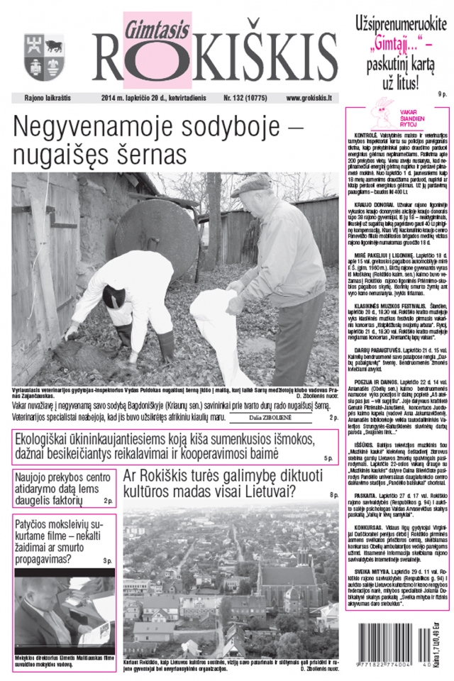 Laikraščio pirmasis puslapis.