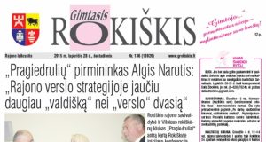 Šeštadienio "Gimtojo Rokiškio" numeris.