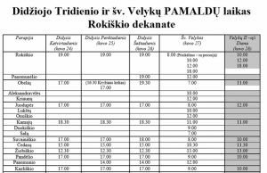 Pamaldų laikas Rokiškio dekanate