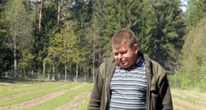 Romualdas Petronaitis rodė pernai pavasarį pasėtų ir ką tik baigtų ravėti pušaičių ežias. Į miškus jos iškeliaus po trejų metų.