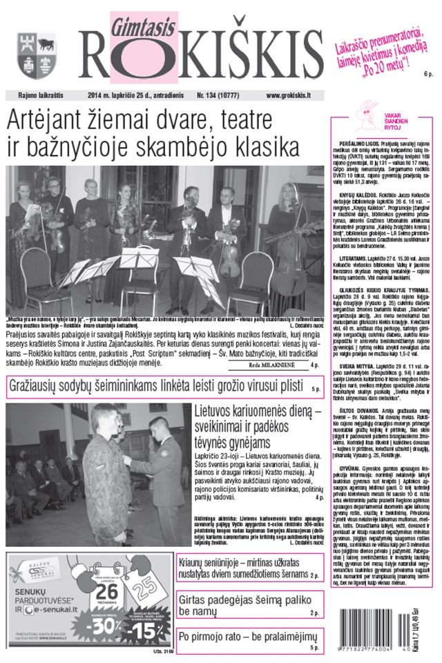Laikraščio pirmasis puslapis.