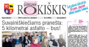 Šeštadienio "Gimtojo Rokiškio" numeris.