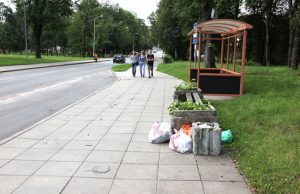 Kasryt prie autobusų stotelės komunalininkai aptinka šiukšlių. N.Byčkovskio nuotr.