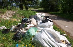 Pakelėje į poilsio zoną daugiau nei mėnesį pūpso šiukšlių krūva. R. Kilkaus nuotr.