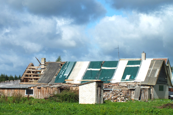Viesulas „nurengė“ Barkiškio gatvės gyventojų Ž. ir A. Buliukų sodybos pastatų stogus. A.Minkevičienės nuotr.