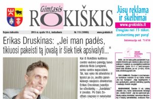 Šeštadienio "Gimtojo Rokiškio" numeris.