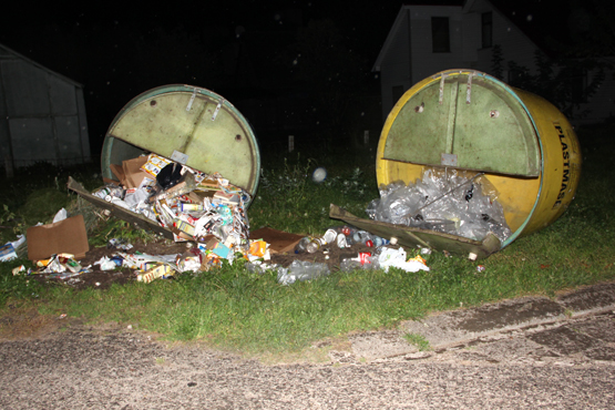 Vandalai išvartė Vilniaus gatvės šiukšlių konteinerius. N.Byčkovskio nuotr.